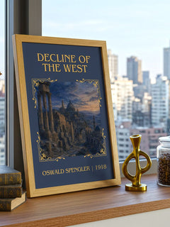 Decline of the West Classic Book Art Print by Oswald Spengler – framed print on a city-view windowsill