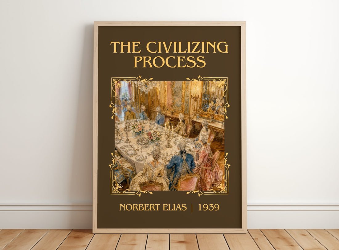 The Civilizing Process Classic Book Art Print by Norbert Elias – framed print leaning on a wooden floor