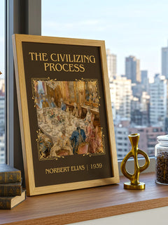 The Civilizing Process Classic Book Art Print by Norbert Elias – framed print on a city-view windowsill