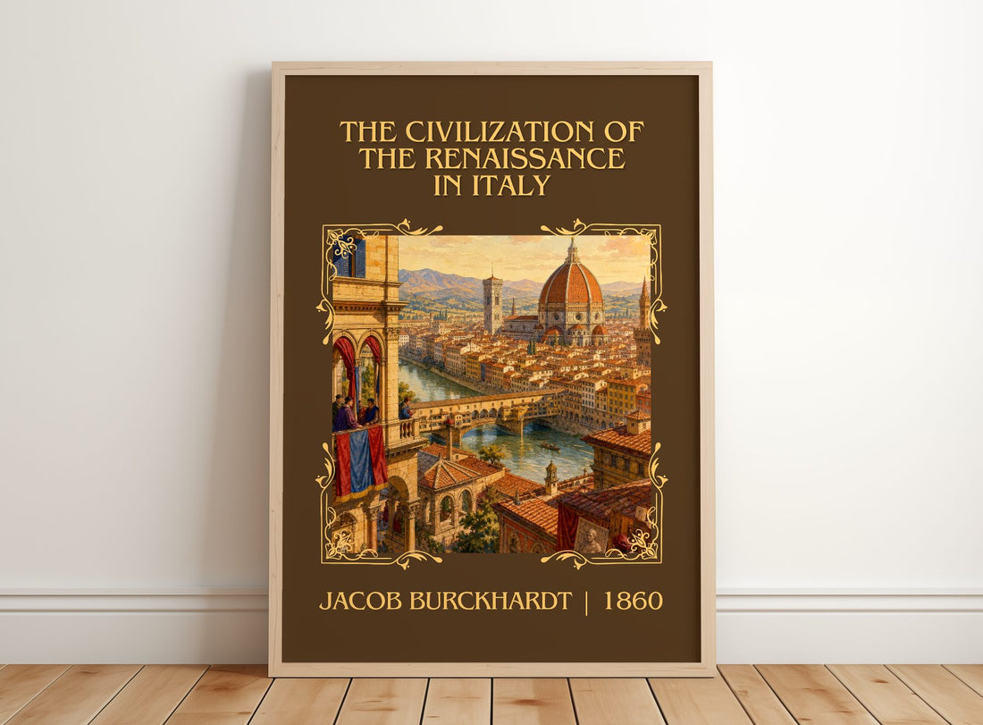 The Civilization Of The Renaissance In Italy Classic Book Art Print by Jacob Burckhardt – framed print leaning on a wooden floor