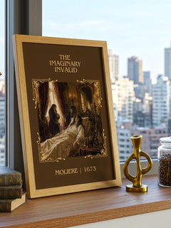 The Imaginary Invalid Classic Book Art Print by Molière – framed print on a city-view windowsill