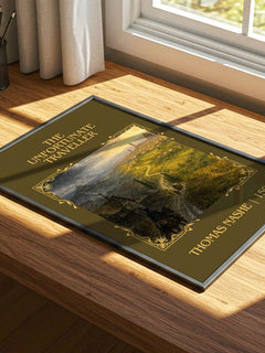 The Unfortunate Traveller Classic Book Art Print by Thomas Nashe – print on a sunlit desk