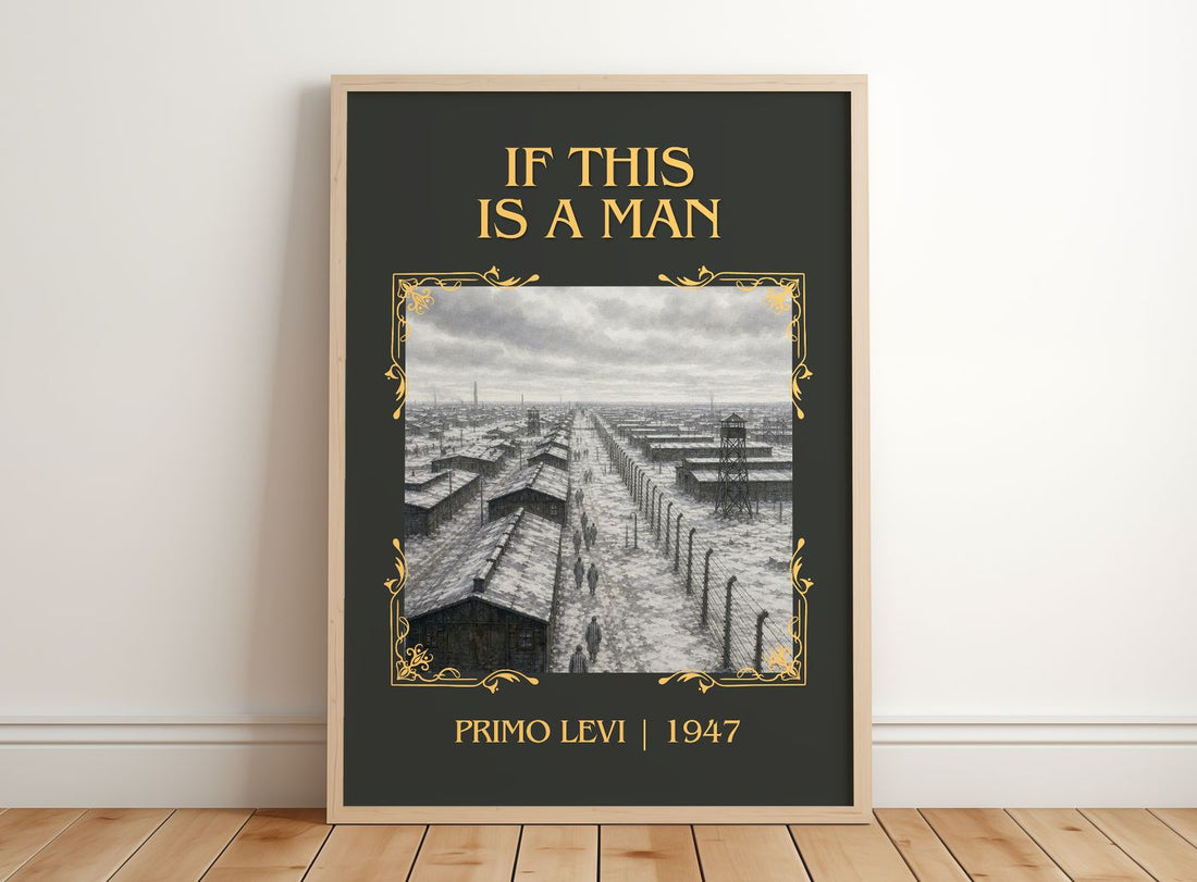 If This Is a Man Classic Book Art Print by Primo Levi – framed print leaning on a wooden floor