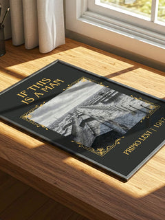 If This Is a Man Classic Book Art Print by Primo Levi – print on a sunlit desk