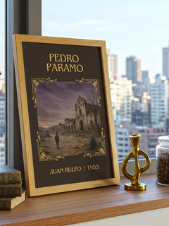 Pedro Páramo Classic Book Art Print by Juan Rulfo – framed print on a city-view windowsill