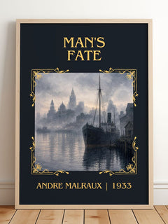 Man's Fate Classic Book Art Print by Andre Malraux – framed print leaning on a wooden floor