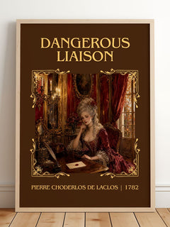 Dangerous Liaison Classic Book Art Print by Pierre Choderlos de Laclos – framed print leaning on a wooden floor