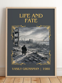 Life and Fate Classic Book Art Print by Vasily Grossman – framed print leaning on a wooden floor
