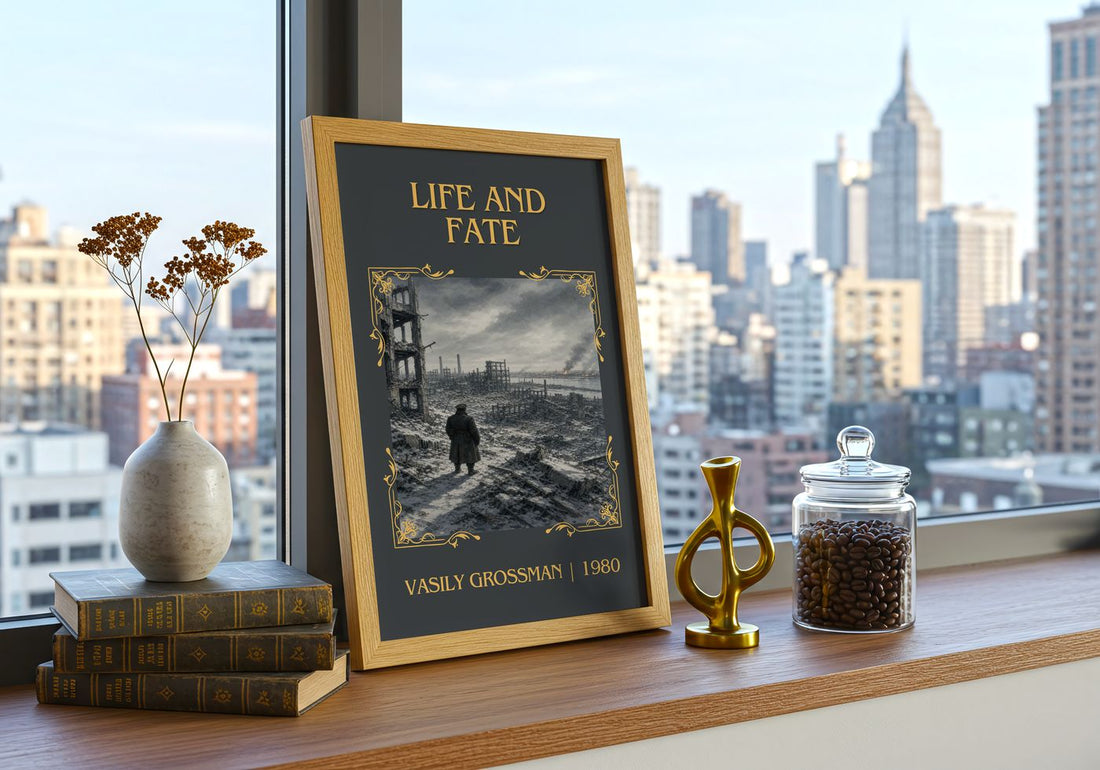Life and Fate Classic Book Art Print by Vasily Grossman – framed print on a city-view windowsill