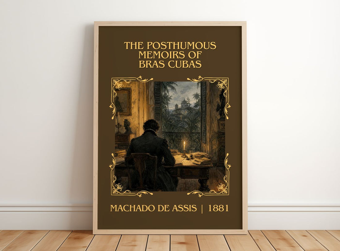 Posthumous Memoirs of Bras Cubas Classic Book Art Print by M. Assis – framed print leaning on a wooden floor