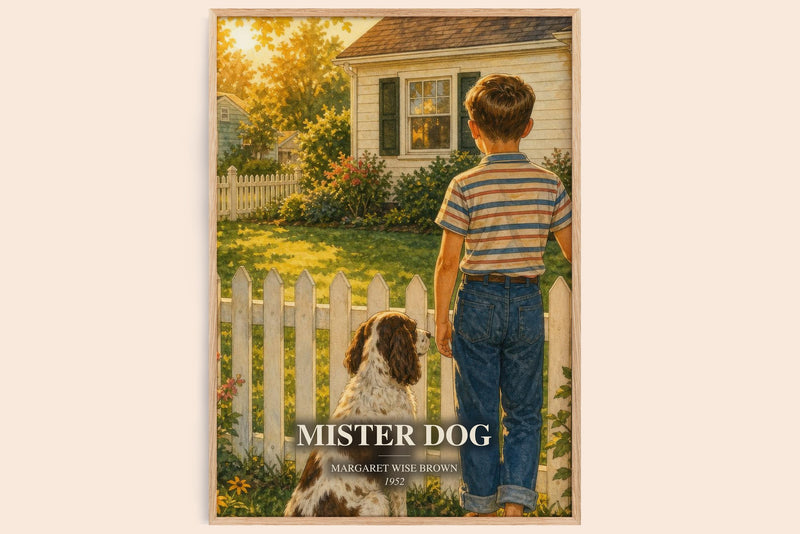 Mister Dog watercolour book poster by Margaret Wise Brown – framed literary art print