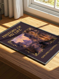 History of My Life Classic Book Art Print by Giacomo Casanova – print on a sunlit desk
