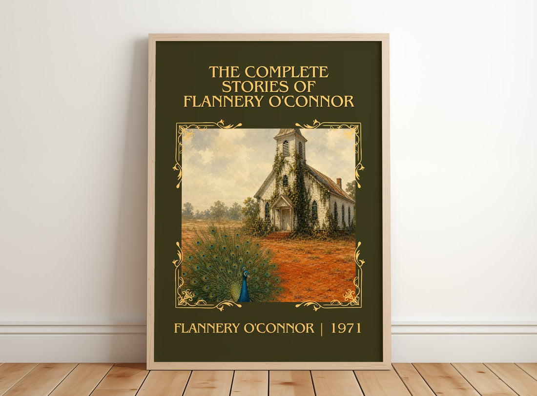 The Complete Stories of Flannery O'Connor Classic Book Art Print by Flannery O'Connor – framed print leaning on a wooden floor