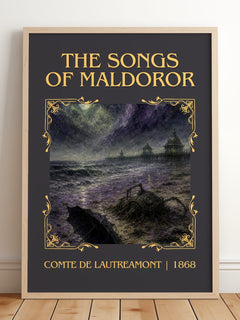 The Songs of Maldoror Classic Book Art Print by Comte de Lautréamont – framed print leaning on a wooden floor