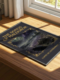The Songs of Maldoror Classic Book Art Print by Comte de Lautréamont – print on a sunlit desk