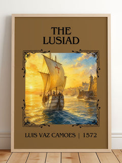 The Lusiad Classic Book Art Print by Luís Vaz Camões – framed print leaning on a wooden floor