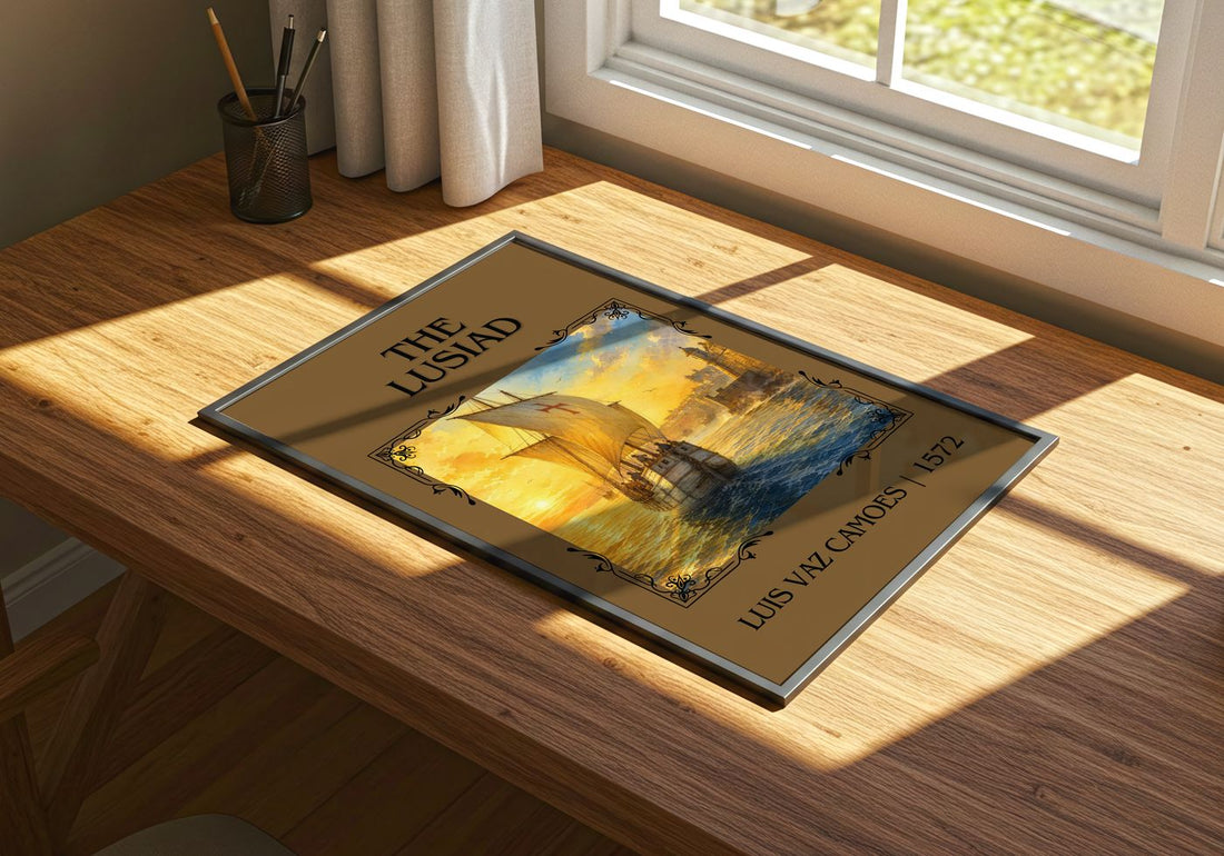 The Lusiad Classic Book Art Print by Luís Vaz Camões – print on a sunlit desk