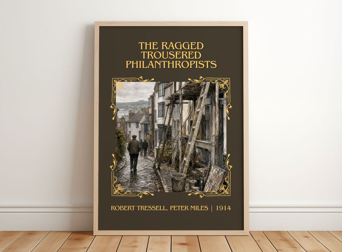 Ragged Trousered Philanthropists Classic Book Art Print by R. Miles – framed print leaning on a wooden floor