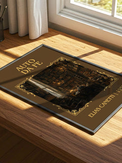 Auto Da Fé Classic Book Art Print by Elias Canetti – print on a sunlit desk