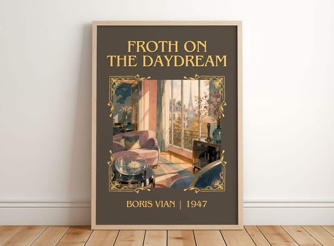 Froth on the daydream Classic Book Art Print by Boris Vian – framed print leaning on a wooden floor