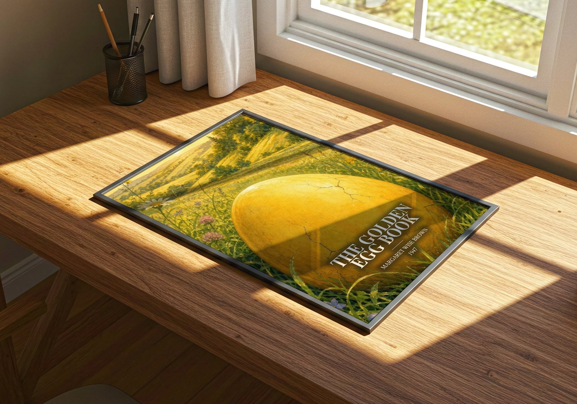 The Golden Egg Book watercolour book poster framed on wall – childrens wall art