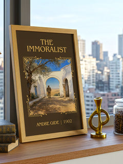 The Immoralist Classic Book Art Print by André Gide – framed print on a city-view windowsill
