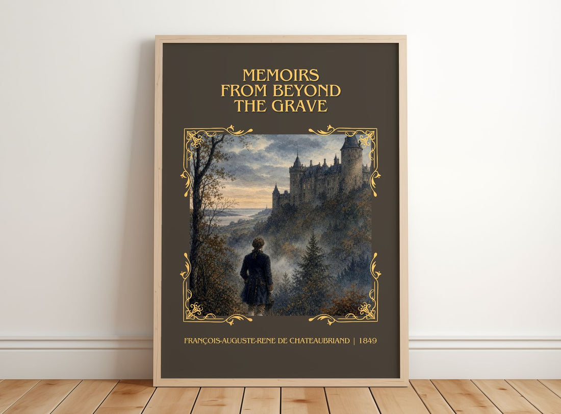 Memoirs From Beyond the Grave Classic Book Art Print by François-Auguste-René de Chateaubriand – framed print leaning on a wooden floor