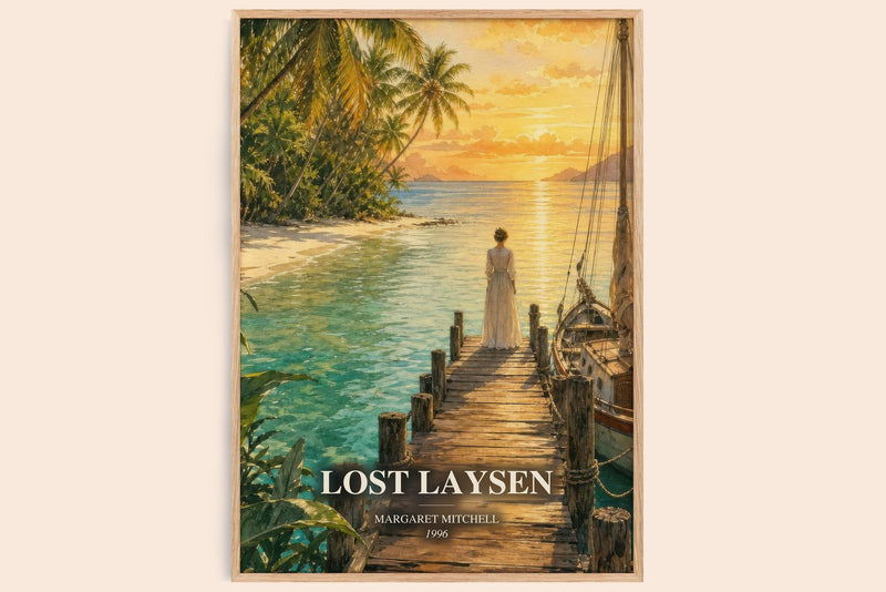 Lost Laysen watercolour book poster by Margaret Mitchell – framed literary art print
