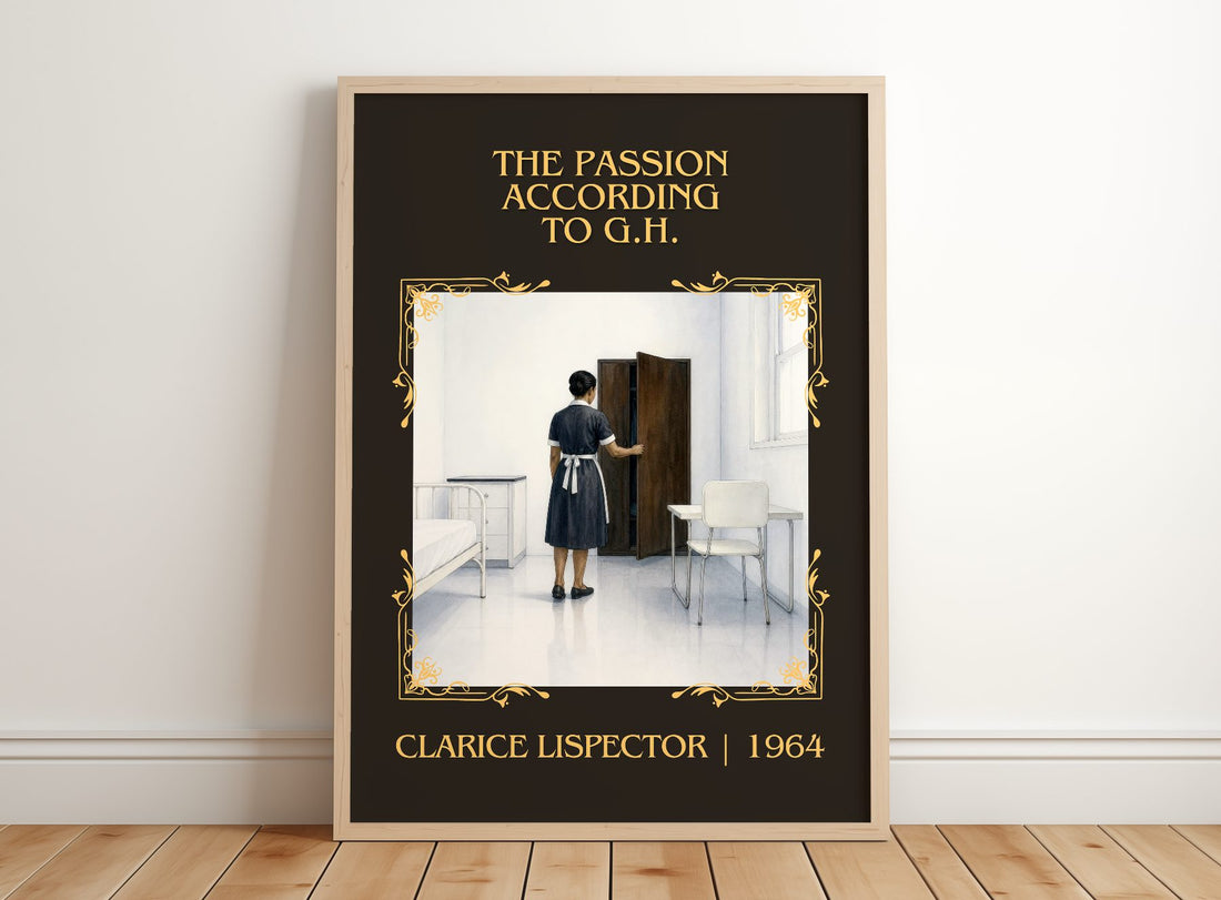 Passion According to G.H. Classic Book Art Print by Clarice Lispector – framed print leaning on a wooden floor