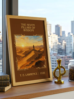 The Seven Pillars of Wisdom Classic Book Art Print by T. E. Lawrence – framed print on a city-view windowsill