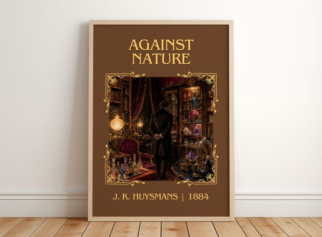 Against Nature Classic Book Art Print by J. K. Huysmans – framed print leaning on a wooden floor