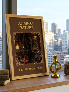 Against Nature Classic Book Art Print by J. K. Huysmans – framed print on a city-view windowsill