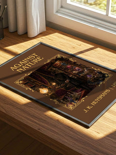 Against Nature Classic Book Art Print by J. K. Huysmans – print on a sunlit desk