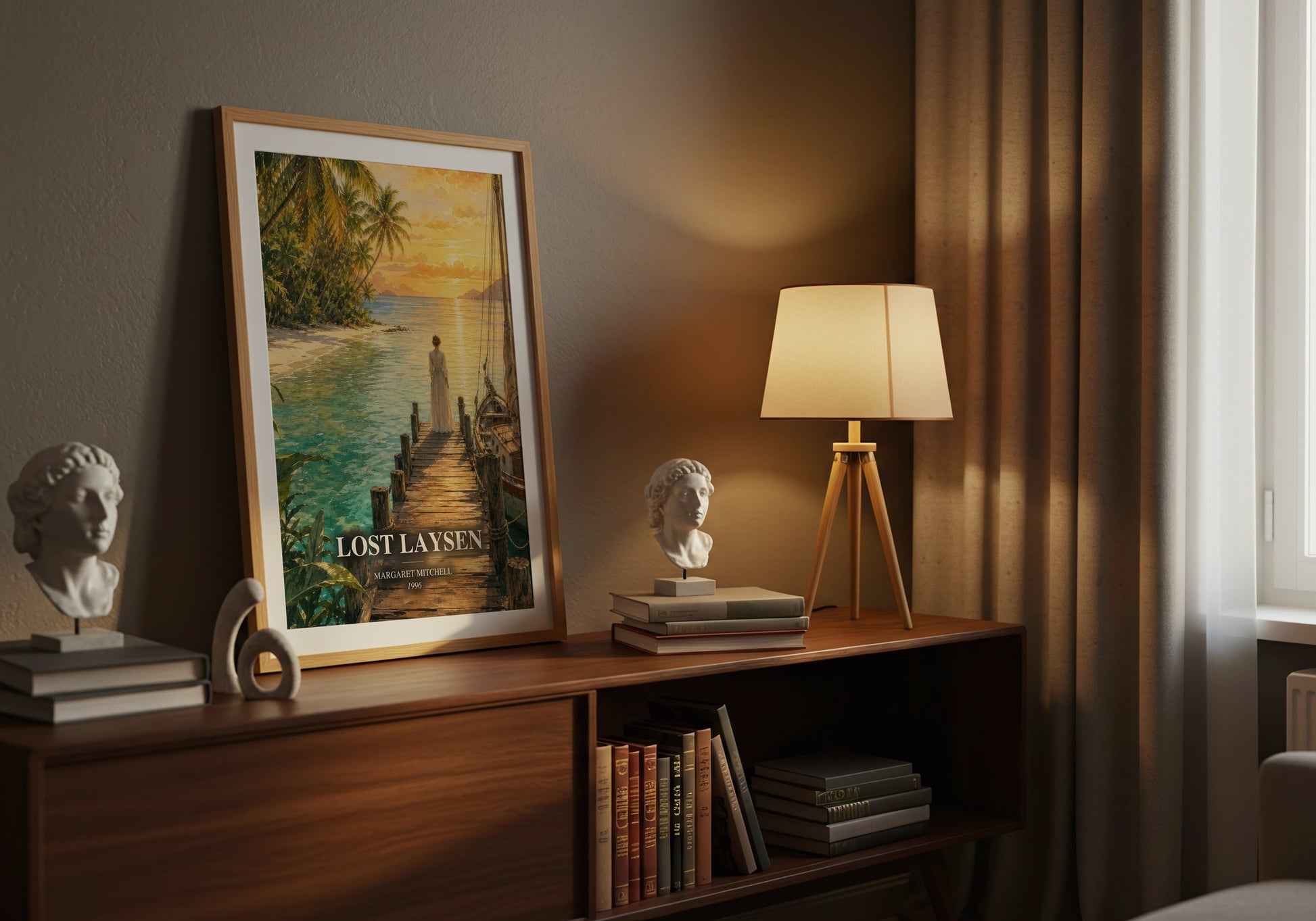 Lost Laysen watercolour print on bookshelf – Margaret Mitchell fan gift