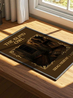 The Blind Owl Classic Book Art Print by Ṣādiq Hidāyat – print on a sunlit desk