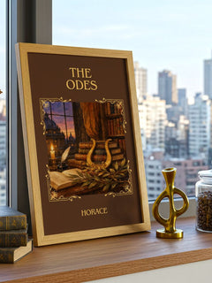 The Odes Classic Book Art Print by Horace – framed print on a city-view windowsill