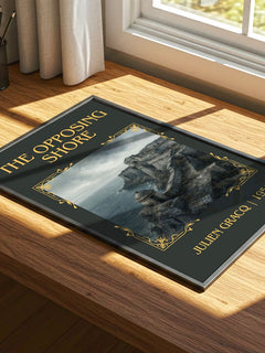 The Opposing Shore Classic Book Art Print by Julien Gracq – print on a sunlit desk