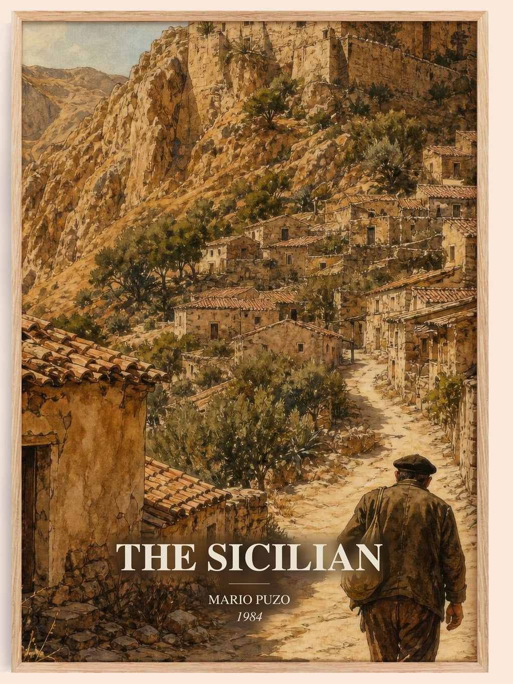 The Sicilian watercolour book poster by Mario Puzo – framed literary art print