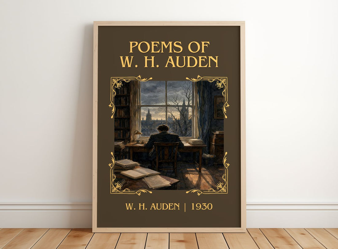 Poems of W. H. Auden Classic Book Art Print by W. H. Auden – framed print leaning on a wooden floor