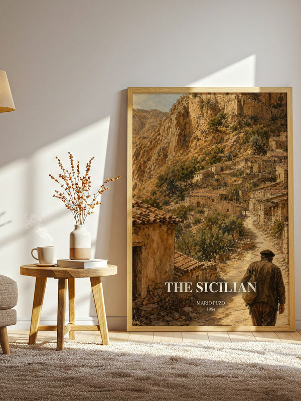 The Sicilian watercolour print in frame leaning in hallway – crime wall art