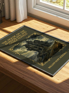 The House On The Borderland And Other Novels Classic Book Art Print by William Hope Hodgson – print on a sunlit desk