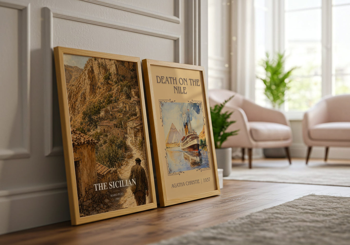 The Sicilian watercolour print framed by window – literary home decor
