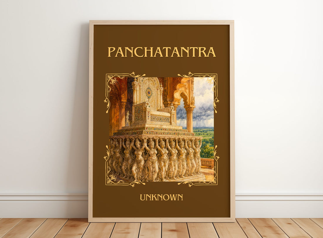 Panchatantra Classic Book Art Print by Unknown – framed print leaning on a wooden floor