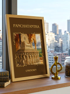 Panchatantra Classic Book Art Print by Unknown – framed print on a city-view windowsill