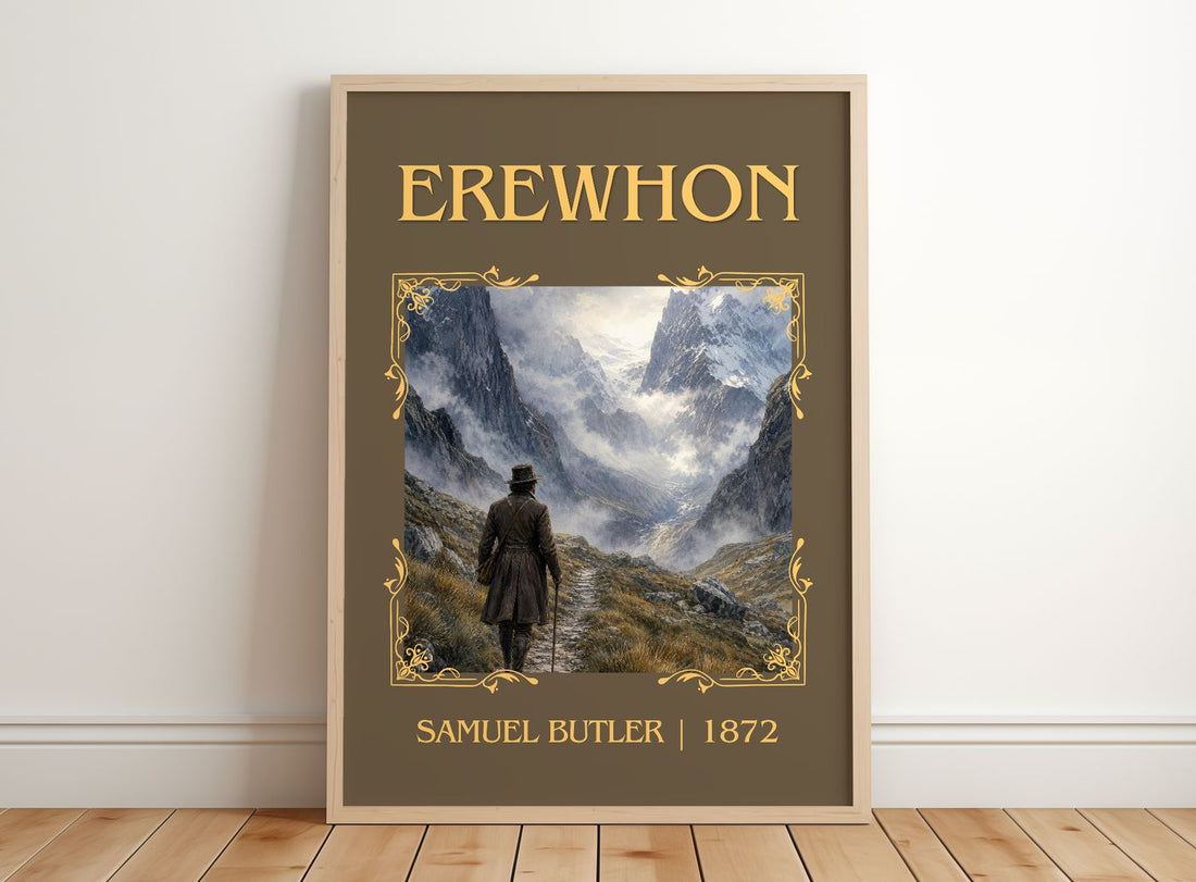Erewhon Classic Book Art Print by Samuel Butler – framed print leaning on a wooden floor