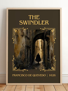 The Swindler Classic Book Art Print by Francisco de Quevedo – framed print leaning on a wooden floor