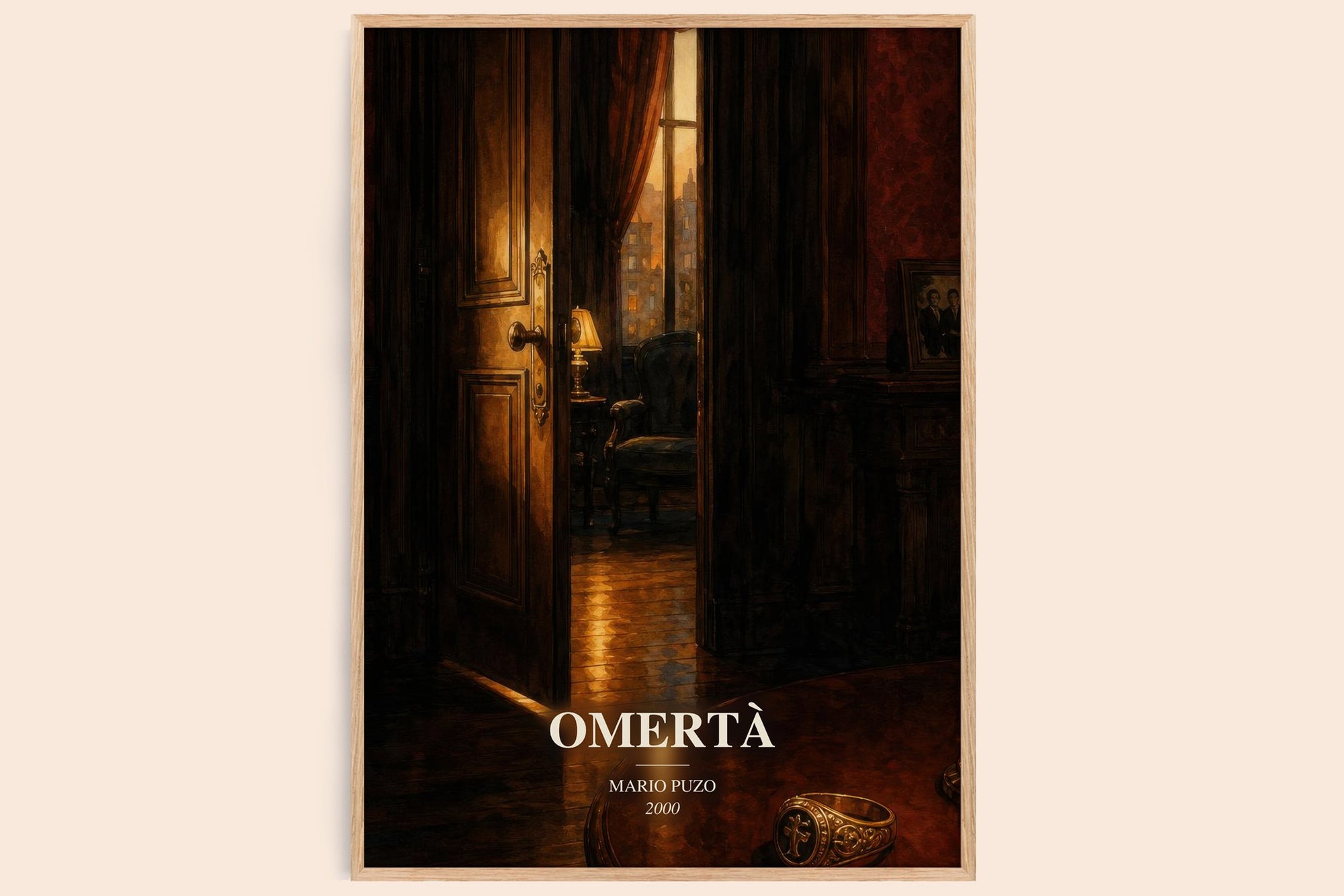 Omertà watercolour book poster by Mario Puzo – framed literary art print