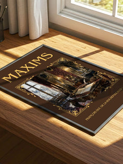 Maxims Classic Book Art Print by François duc de La Rochefoucauld – print on a sunlit desk