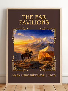 The Far Pavilions Classic Book Art Print by Mary Margaret Kaye – framed print leaning on a wooden floor