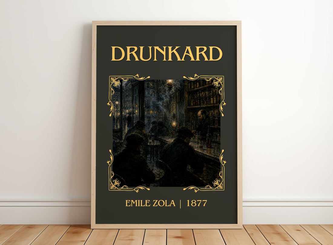 Drunkard Classic Book Art Print by Émile Zola – framed print leaning on a wooden floor
